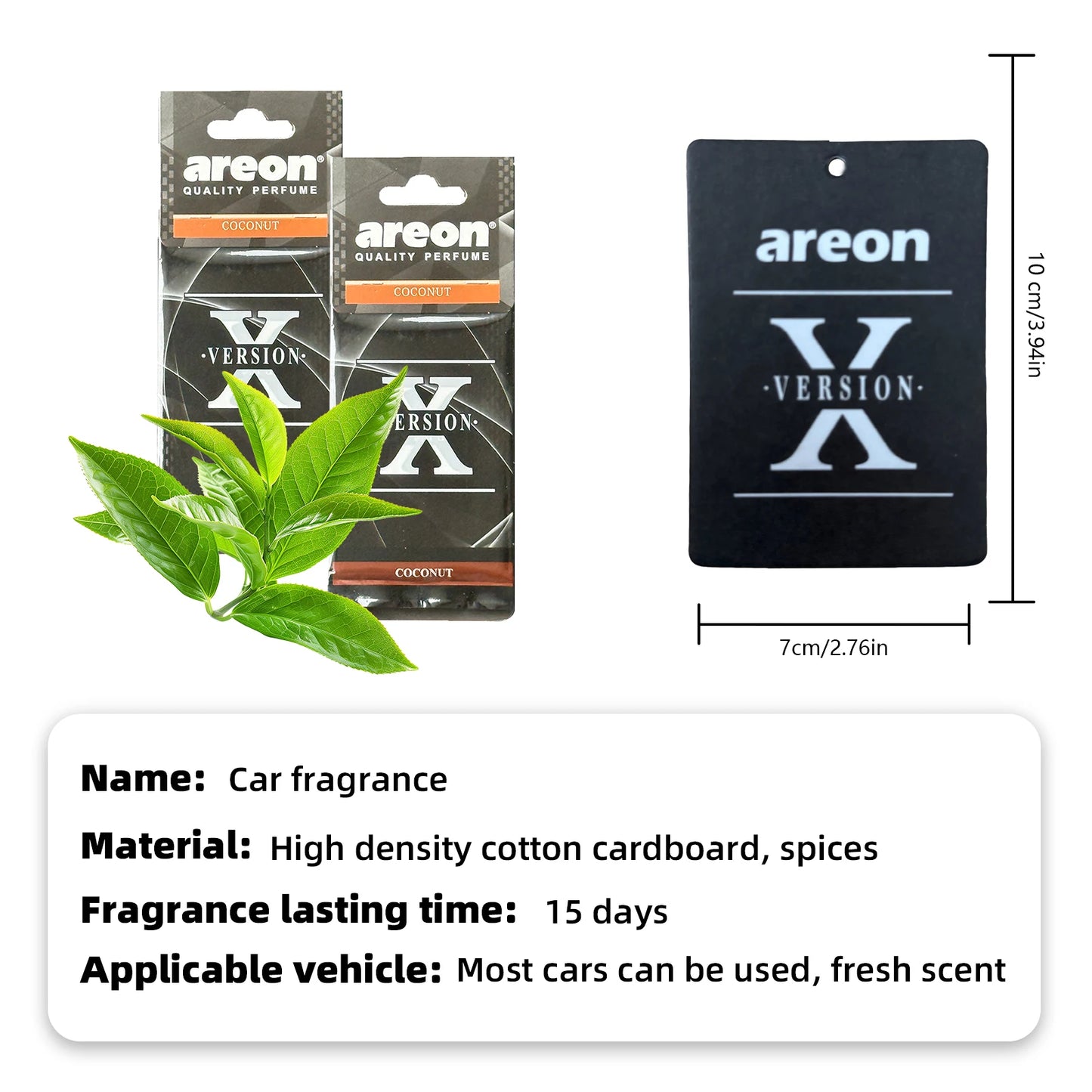 areon 5/20pcs COCONUT Scent Car Air Freshener, Natural Tea-Scented Paper, Car-Mounted Hanging Type, Car Interior Accessories