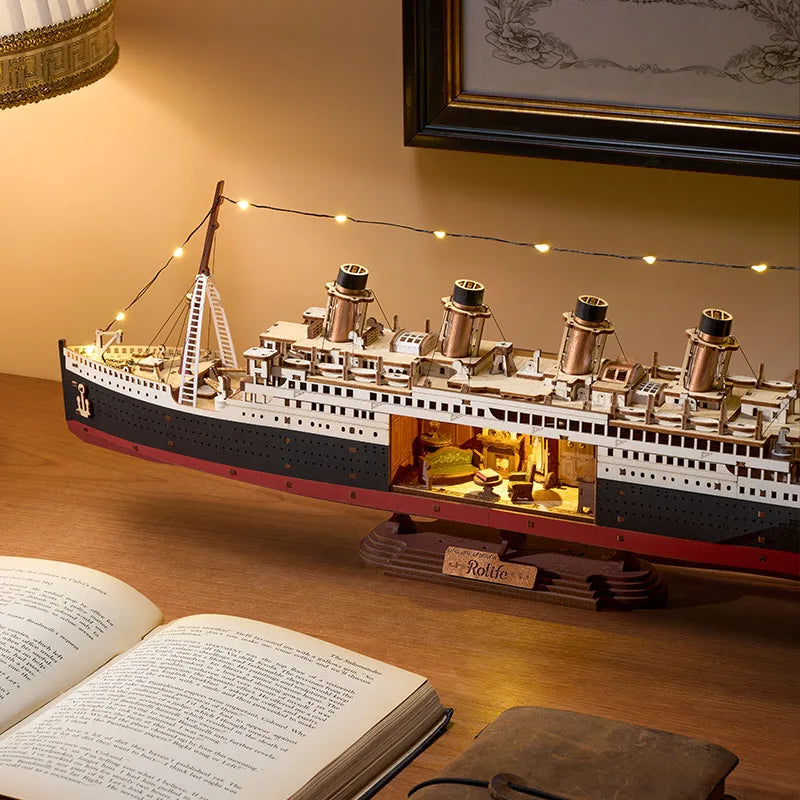 ROBOTIME Rolife Classic Luxury Cruise Ship 3D Puzzle LED Light Up Model with Lights Build for Display Nautical Decor for Home