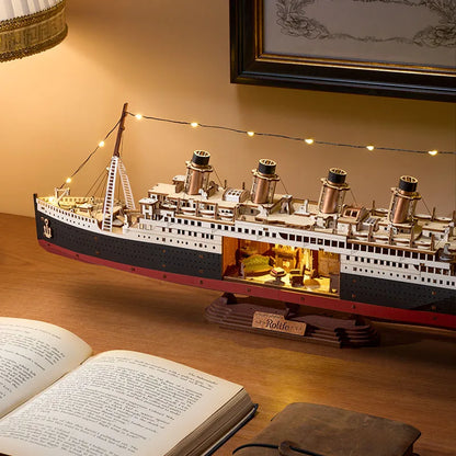 ROBOTIME Rolife Classic Luxury Cruise Ship 3D Puzzle LED Light Up Model with Lights Build for Display Nautical Decor for Home
