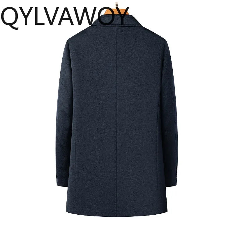 QYLVAWOY Men's Wool and Trench Coats Man Jacket Cashmere Mid-length Jackets Lapel Detachable Down Liner Man Clothes High-quality