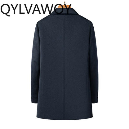 QYLVAWOY Men's Wool and Trench Coats Man Jacket Cashmere Mid-length Jackets Lapel Detachable Down Liner Man Clothes High-quality