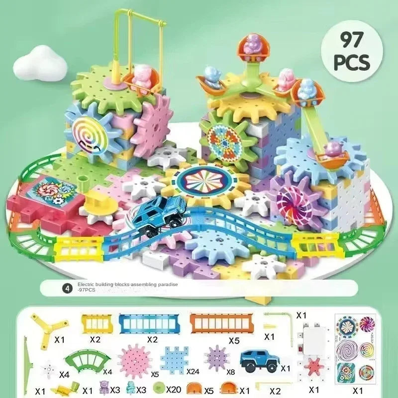 3D Puzzle Electric Gears Model Building Kits Plastic Brick Blocks Educational Toys for Kids Children Gear Blocks Building Toys