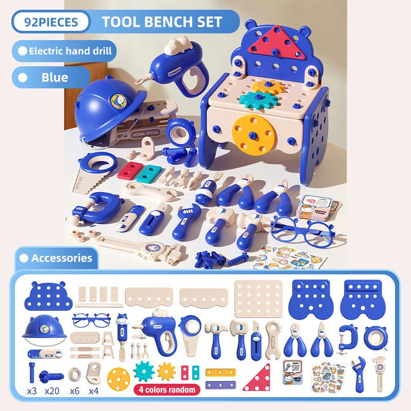 Children's Tool Set with Electric Toy Drill Kids Power Construction Toy Pretend Play Toy Tools Kit for Toddler Boys Girls