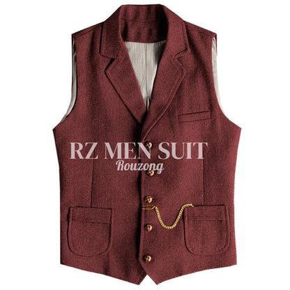 Men's Tweed Suit Vest Western Herringbone Wool Casual Waistcoat for Groomsman chaleco para hombre