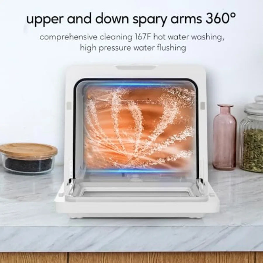 Portable Dishwashers for Camping and Home with 5l Water Tank, Hose, LED Light, 10 Wash Programs, Baby Care Mode, Dual Water Sup