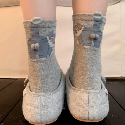 1pairs  Cat Printed Three Dimensional Mid Tube Socks Sweat Absorbing Breathable Soft Casual Couples Socks for Men Women