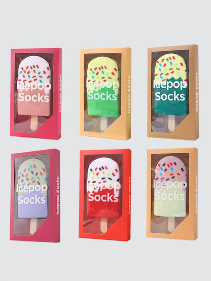 8 pair of mid-calf unisex socks in a novelty ice cream design, a unique and interesting festive gift.