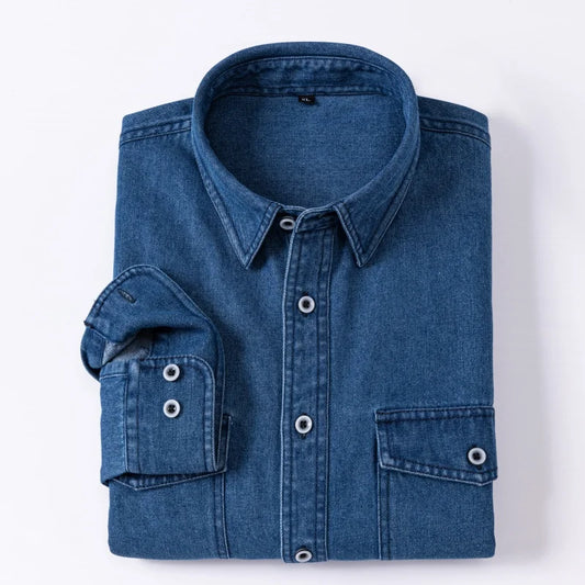 Daily Pure Cotton Double-pocket Denim Shirt Wrinkle-free Men's Casual Sports Top Trendy Comfortable Collared Shirt Men