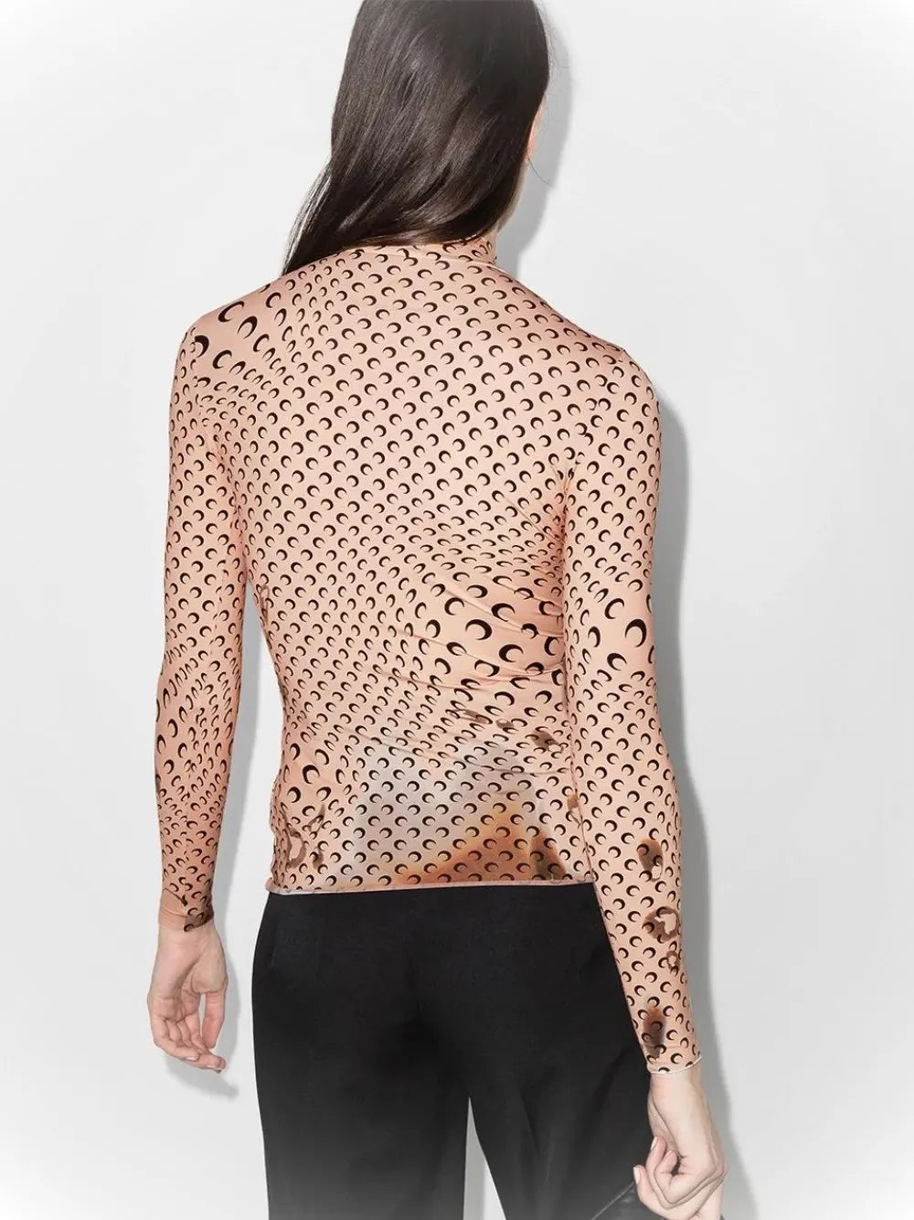 Moon Print Base Layer Shirt Long Sleeve Half High Collar Elastic T-Shirt Layering Trendy Top Inner Wear Autumn Winter for Women