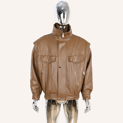 Mauroicardi Autumn Winter Waterproof Windproof Oversized Thickened Warm Black Faux Leather Jacket Men Zip Up Casual Cool Fashion