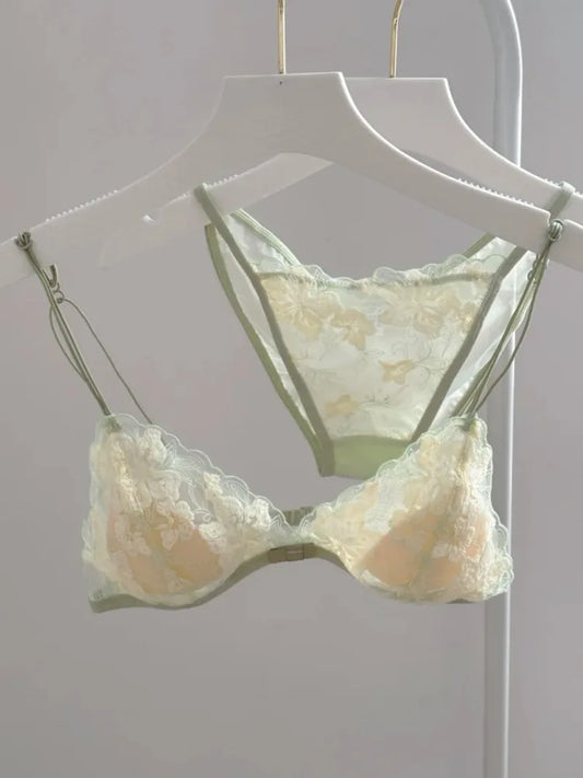 Super Sexy See-Through Lace Bra Set Hollow Out No Underwire French Triangle Bralette and Panties Women Hot Lingerie 2026 Fashion
