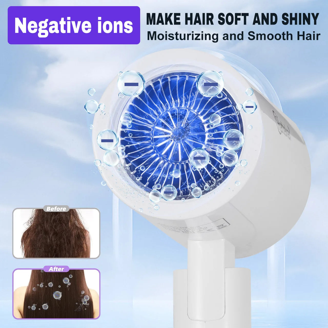 Hatteker 3-level Folding Hairdryer 2600W Hot Air Anion Hair Care for Home Travel Hair Dryer Dormitory Blow Drier 220V-240V EU