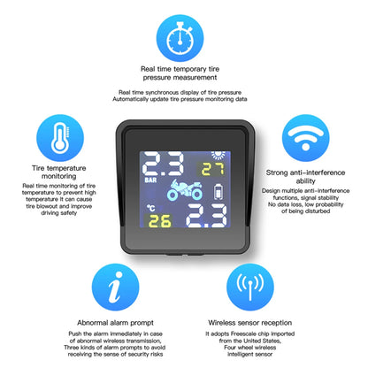 High-precision Solar TPMS Tire Pressure Tyre Temperature Monitoring Alarm System Wireless Motorcycle Replacement Parts