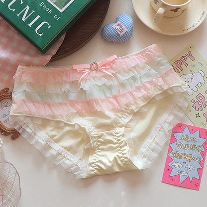Japanese Style Lolita Princess Lingerie Set Women Pure Desire Cake Layer Lace Mesh Cotton Crotch Party Bra  Panty Set Soft Cute