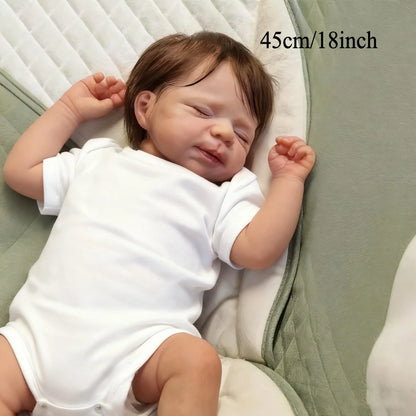 BZDOLL 45cm Realistic Asleep Art Reborn Baby Doll with 3D-paint Skin 18inch Full body vinyl and Hand painting Visible Veins Toy For Kids Birthday Gift