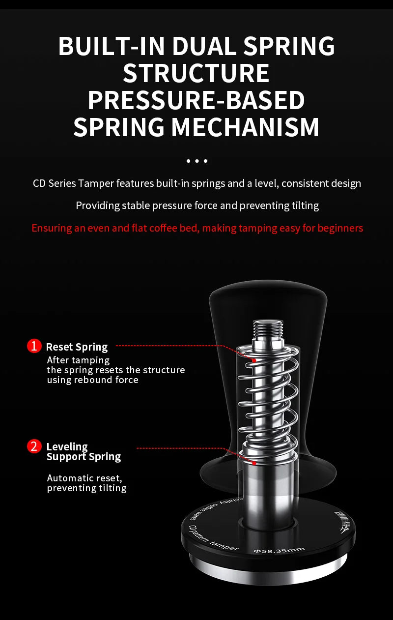MHW-3BOMBER Coffee Tamper 51/53.35/58.35MM 2 Springs Espresso Tamper Stainless Steel Thread Base Home Barista Coffee Accessories