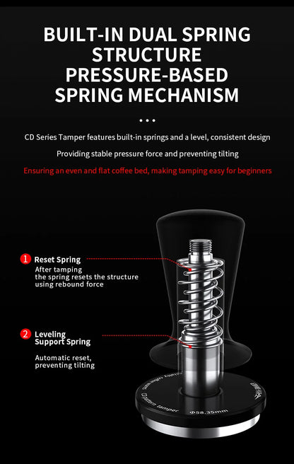 MHW-3BOMBER Coffee Tamper 51/53.35/58.35MM 2 Springs Espresso Tamper Stainless Steel Thread Base Home Barista Coffee Accessories