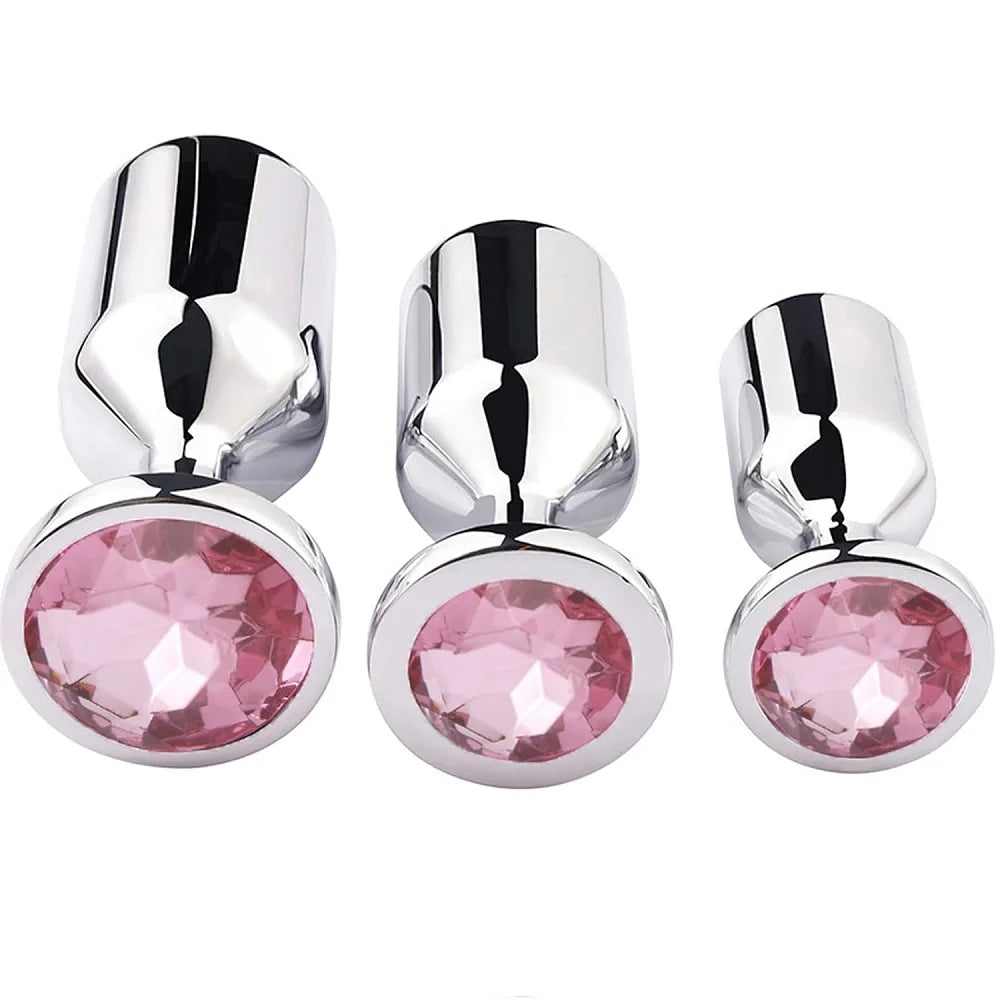 Metal Anal Beads Butt Plug Set Small Medium Large Anal Plug Silicone Base Wearable Sex Toy For Man Woman