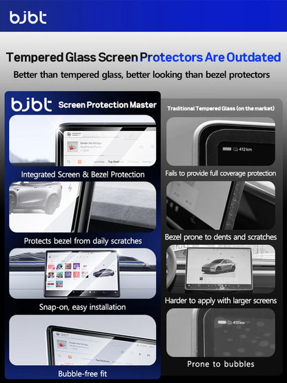 2-in-1 BJBT Tempered Glass Screen Protector for Tesla Model 3 Y Juniper Accessories 2025 2026 Case With Protective Frame