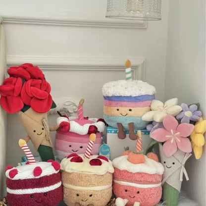 High Quality Smile Cake Plush Toys Soft Stuffed Dessert Dolls with Candle Cherry Birthday Xmas Gift For Kids Cuddly Party Decor