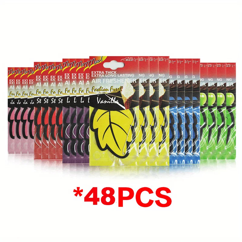 6/12/18/24/48/60pcs Leaf Shape Car Air Freshener Natural Tea Paper Auto Hanging Vanilla Perfume Fragrance Accessories Interior