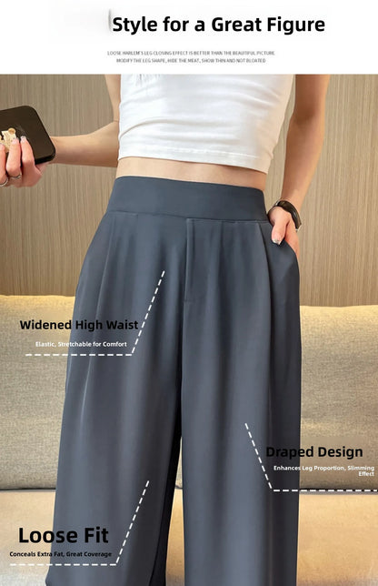 High Waist Wide Leg Pants Women's Loose Casual Straight Nine Points Super plus Size Slimming Trousers Korean Sle Spring Aut...