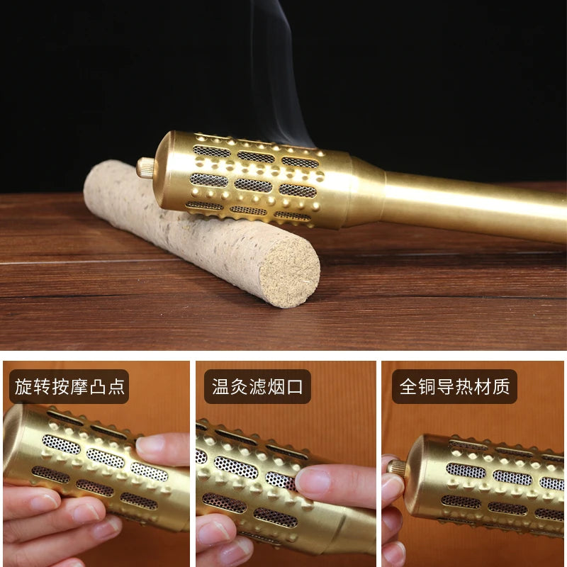 Brass Moxibustion Rod Handhold Moxa Stick Burner Rotable Beauty Firming Massager Warm Body Acupuncture Meridian Massage Lose Fat