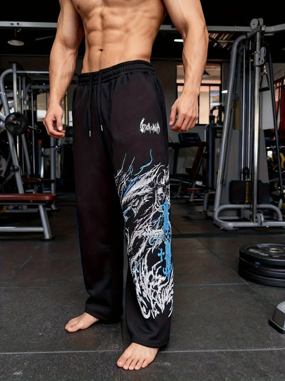 2026 Men's High Street Dark Graffiti Printed Sweatpants Trendy Brand Loose Oversized Street Style Sports Pants