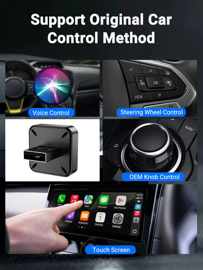 Smart 2in1 CarPlay Android Auto Adapter, Universal Mini Wireless Dongle for Car Entertainment System, Plug and Play Upgrade Wire