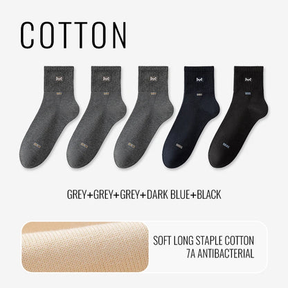 MiiOW 100% Pure Cotton Socks Men Business Dress Long Sock Black White Antibacterial Anti Odor Crew Socks Breathable Sport Sock