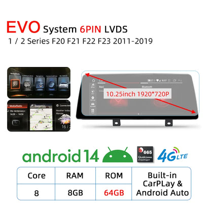 Wireless Carplay Android 14 For BMW F20 F30 F21 F22 F31 F32 F33 F34 F36 NBT EVO Multimedia Player Auto Radio Screen GPS