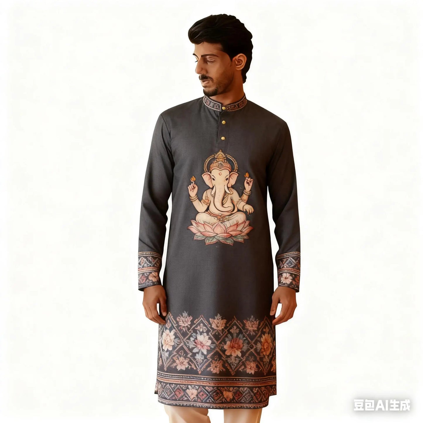National Style Men Digital Printed Kurta Vardha Regular Mandarin Long Suitable Musulmans Homme Traje Arabe Hombre