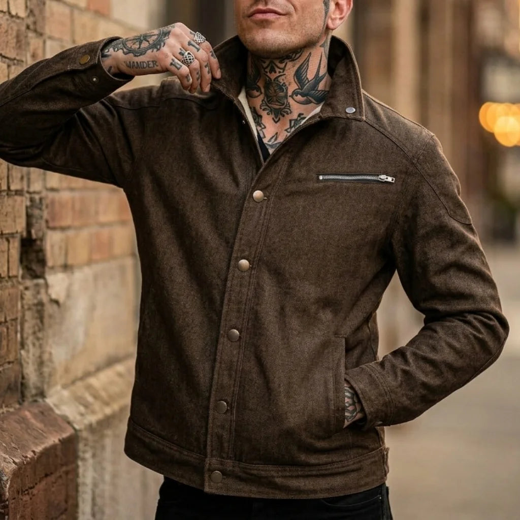 Street Men's Denim Jacket Snowflake Wash Motorcycle Denim Top Zipper Cotton Coat Comfort Men's Street Wear Men