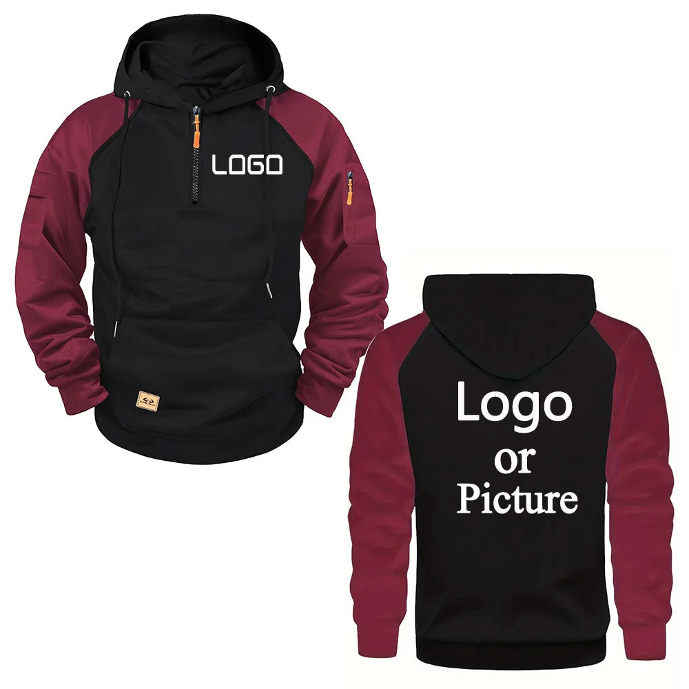 Custom printed hoodie, color-blocked casual stylish warm hooded sweatshirt, unisex personalized street style hoodie.