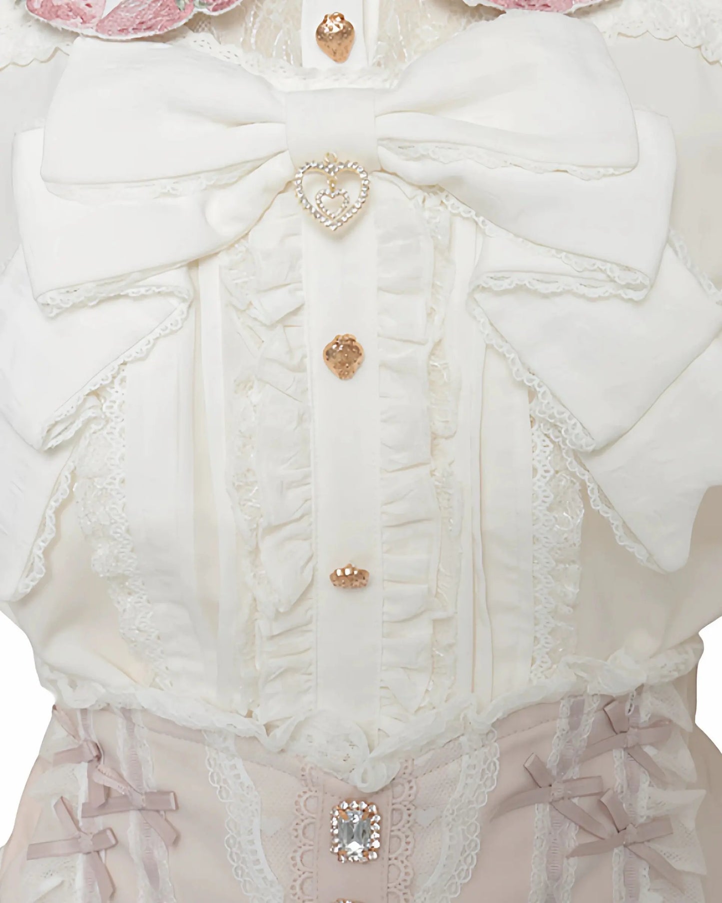 Japanese Mass Produced New Sweet Doll Collar Lolita Strawberry White Shirt Female 2026 Spring Pleated Lace Bow Blouses Top Women