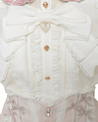 Japanese Mass Produced New Sweet Doll Collar Lolita Strawberry White Shirt Female 2026 Spring Pleated Lace Bow Blouses Top Women