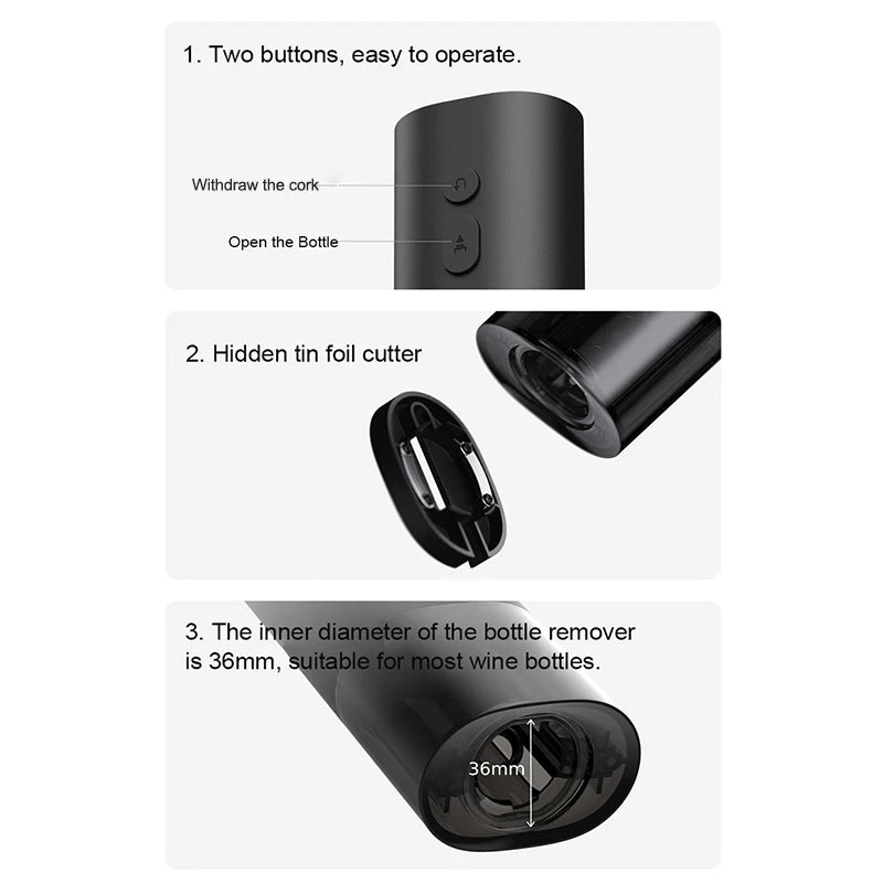 MIJIA Electric Wine Bottle Opener Foil Cutter - Automatic Cap Openers 4 AAA Dry Battery Needed Cork Screwer Kitchen Gadgets