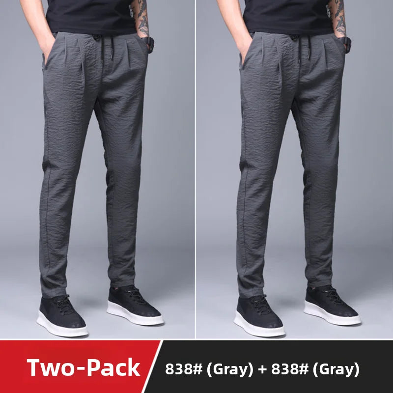 Ice Silk Ultra-Thin Straight Leg Long Pants for Men Summer Workwear Resistant to Wear And Dirt Low Waist Loose Fit Black