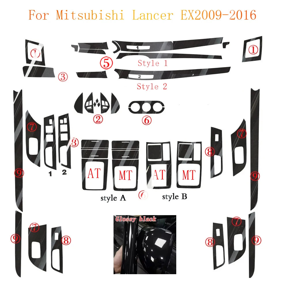 For Mitsubishi Lancer EX2009-2016 Interior Central Control Panel Door Handle Carbon Fiber Stickers Decals Car styling Accessorie
