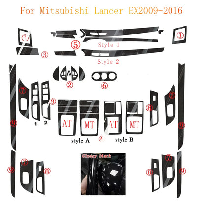 For Mitsubishi Lancer EX2009-2016 Interior Central Control Panel Door Handle Carbon Fiber Stickers Decals Car styling Accessorie