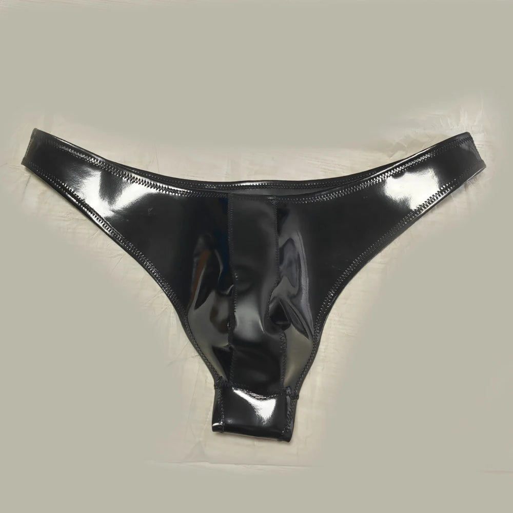 Sexy Men Double Sided PU Hot Short Shiny U Convex Briefs Sexy Lingerie G-string PVC Faux Latex Low Waist Bikini Gay Wear Plus