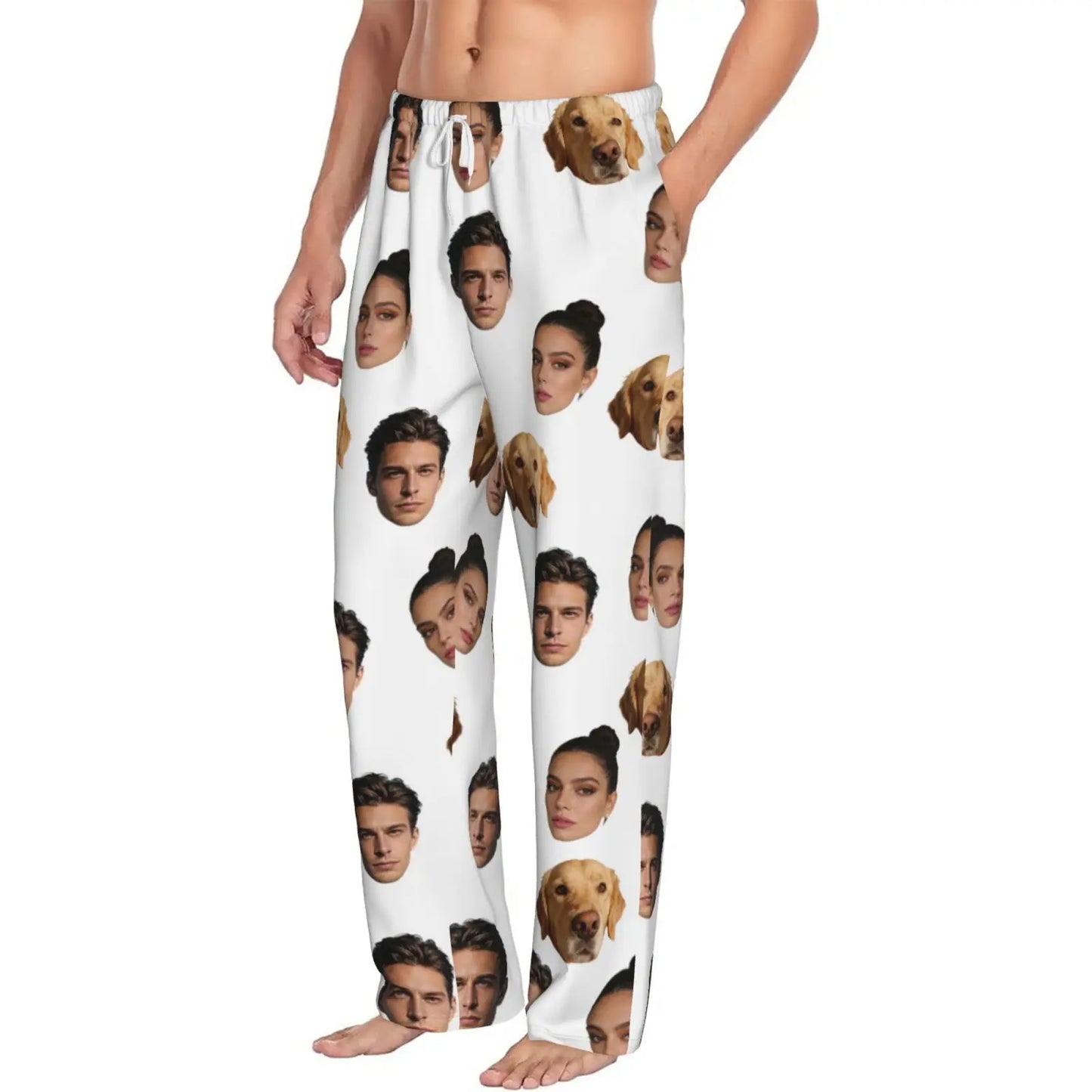 Customized sleeping pants with personalized facial photos long sleeved warm sleeping pants for both men and women  fun Christmas