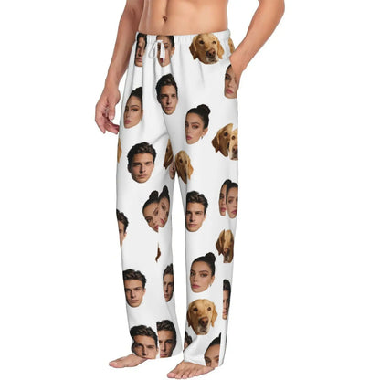 Customized sleeping pants with personalized facial photos long sleeved warm sleeping pants for both men and women  fun Christmas