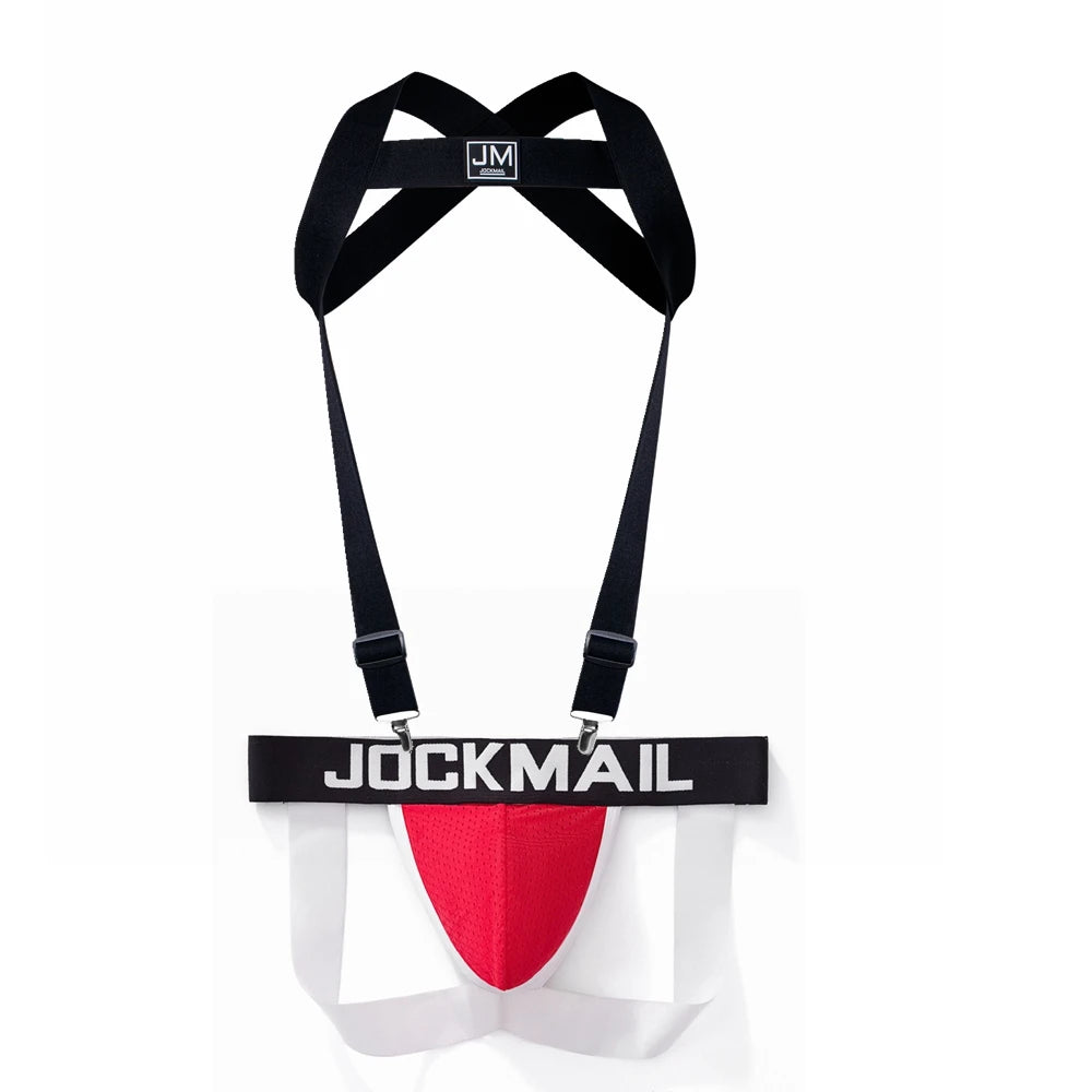 JOCKMAIL Body Harness Adjustable Elastic Strap Detachable Split-type Give Away Sexy Mesh Men Underwear Jockstrap Black Sets
