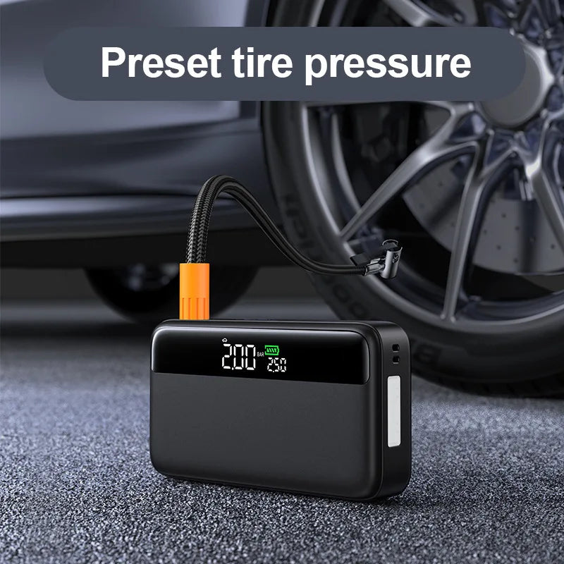 10000 mAh Car Battery Starter&Tire Inflator 12V Booster 65W Fast Charging Emergency Jump Starter LED Light Powerbank Compressor