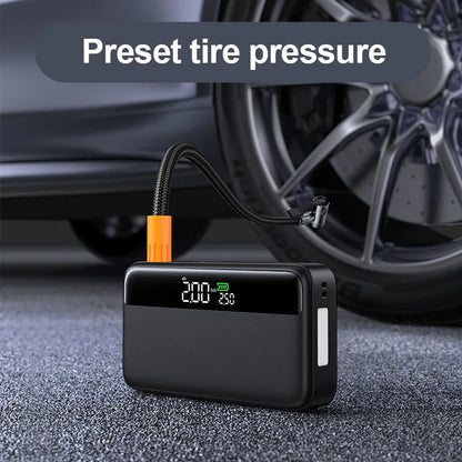 10000 mAh Car Battery Starter&Tire Inflator 12V Booster 65W Fast Charging Emergency Jump Starter LED Light Powerbank Compressor