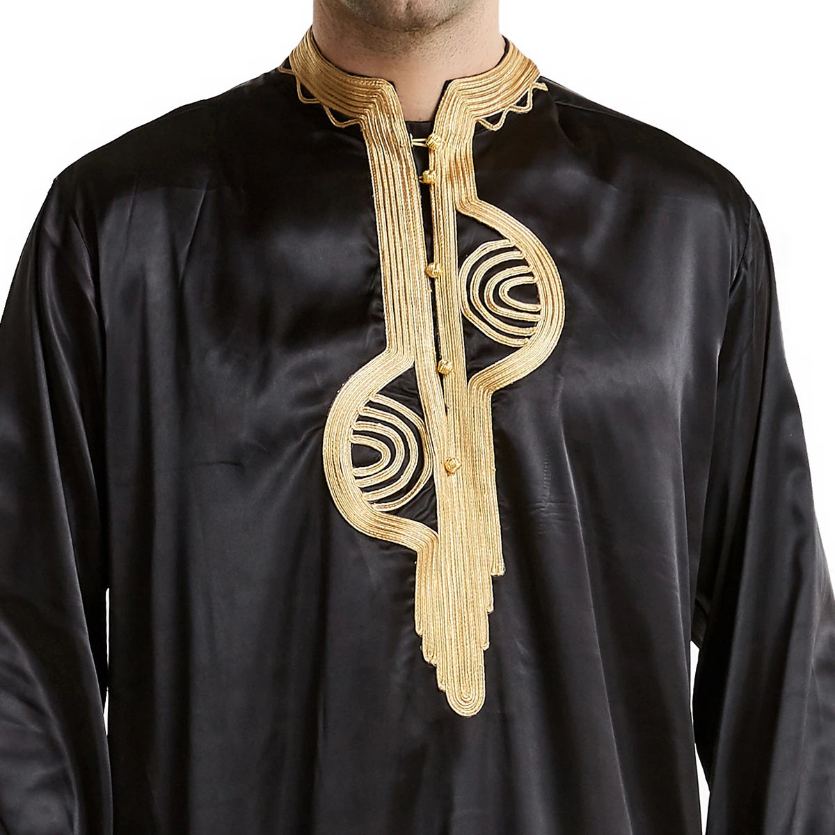 TH819 Men's Muslim Middle Eastern Men Long Sleeves Stand Collar Silk Emboridery Robe Male Ramadan Eid Jubba Thobe