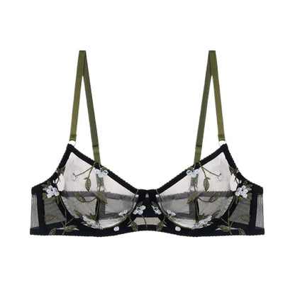 Sexy Soft Mesh Bra Set, Embroidered Ultra Thin T Back,Comfortable Transparent Lingerie for Women, Slimming Breathable Inner Wear