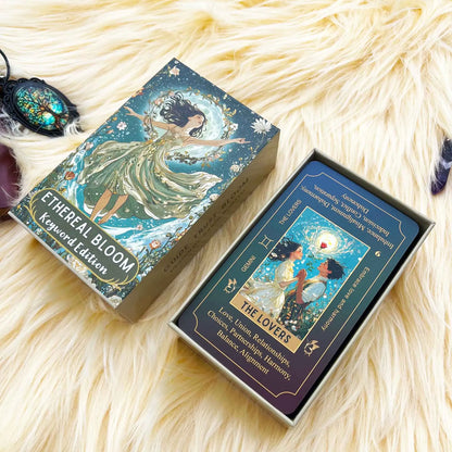 78 Tarot Cards, 13x8 Cm, Ethereal Bloom Tarot Keyword Edition, Connect with Inner Light, Ideal for Beginners, Card Game Set