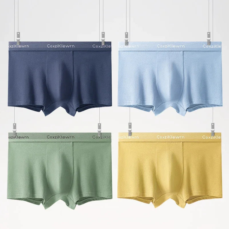 4PCS【LORIEN CREST】New Men's Underwear Pure Cotton Soft Breathable Fashion Solid Color U Convex Comfortable boxer for male